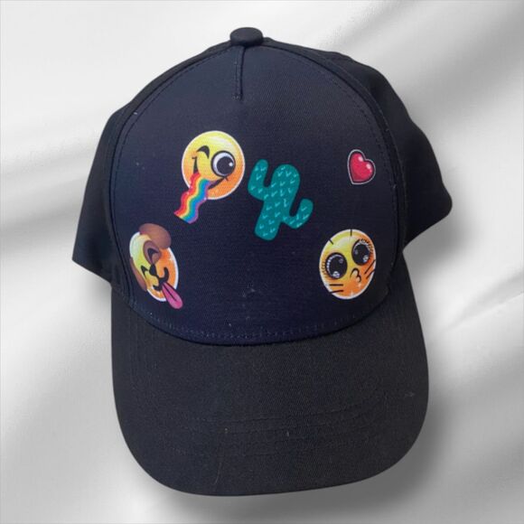 NWT - Emoji Print Baseball Cap – Black Adjustable Hat - Picture 8 of 10